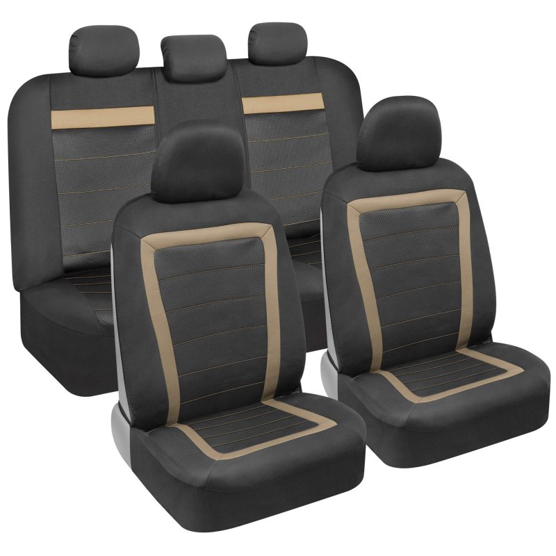 Car Seat Covers And Floor Mats Full Set With Beige Accent A Breathable Mesh Protector Interior Two Tone For Auto Truck Van Suv