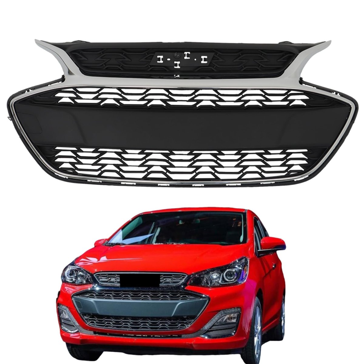 Front Upper Bumper Grille Black And Chrome Replacement For Spark 2019 2020 2021 2022 Part Number 42687998
