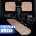 Universal Car Seat Cover Set Cushion For Front Rear Shearling Wool Mat Brown 1