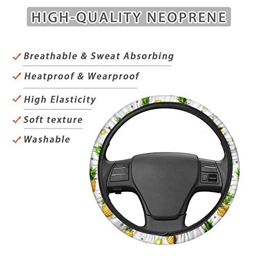 Clohomin Watercolor Hawaiian Hibiscus Red Flower Green Leaf Print 15 Inches Universal Steering Wheel Cover Driving Hand