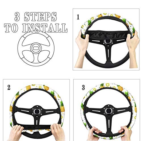 Clohomin Watercolor Hawaiian Hibiscus Red Flower Green Leaf Print 15 Inches Universal Steering Wheel Cover Driving Hand