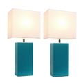 Elegant Designs Lc2000-telpk Pack Leather Lamps 2 Modern Table With White Fabric Shade Teal