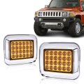 Pit66 Front Turn Signal Side Marker Lights For Hummer H2 2003-2009 Amber Lens Chrome Housing Corner Parking Lamps Driver And