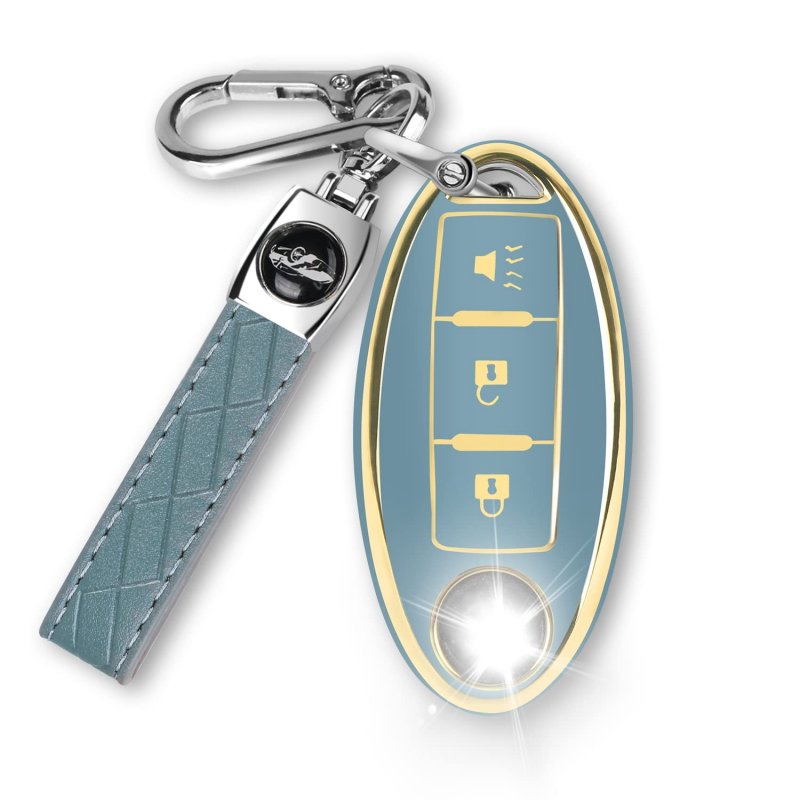Mild East Key Fob Cover With Leatherchain 3 Button Key Case Shell Soft Tpu Full Protection Accessories For Altima Armada Maxima