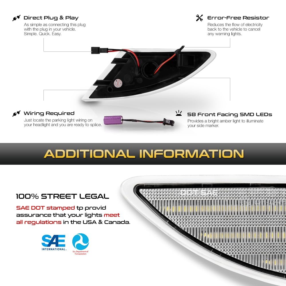 Led Front Bumper Side Marker Lights For 06 10 Mercedes W251 R Class320 R350 R500 R63amg White 6000k Turn Signal Light L And R