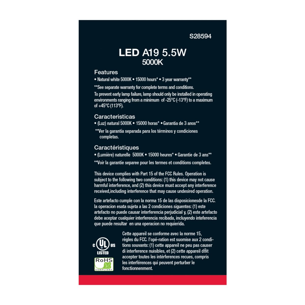 S28594 A19 Led Light Bulb 5000k Natural 450 Lumens Medium E26 Base Non Dimmable Frost Finish Damp Rated For Enclosed Fixtures 8