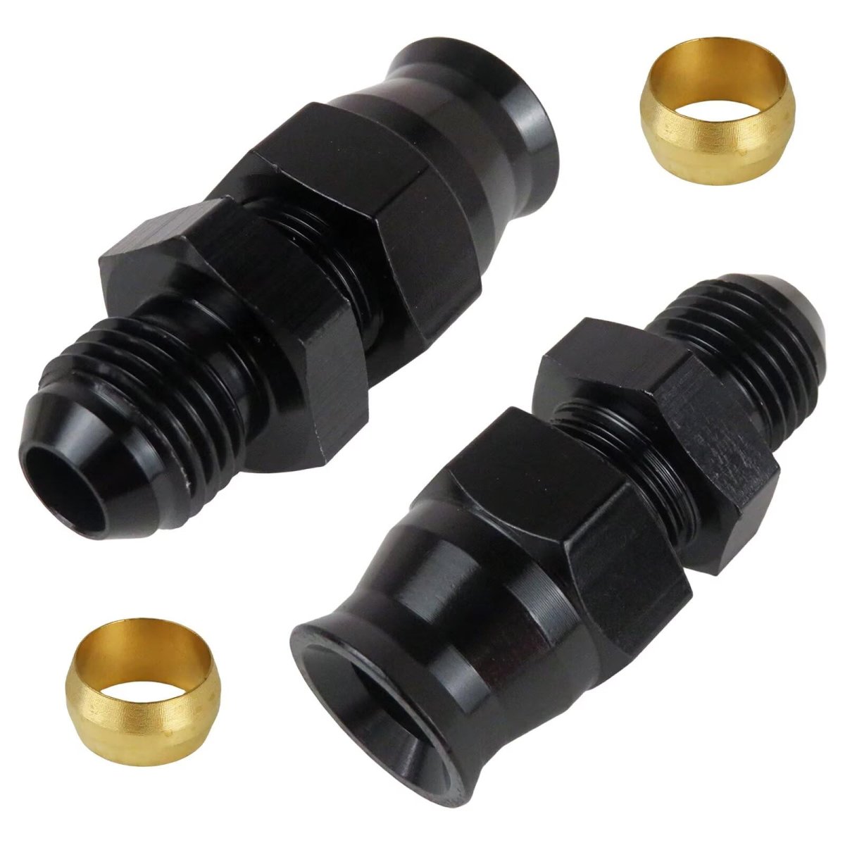 6an Male Flare To 3 8 In Hardline Compression Fitting Adapter Aluminum Alloy With Brass Ferrule Black 2 Pieces