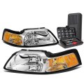 Auto Dynasty Chrome Housing Amber Corner Headlight Head Lamps Tool Kit For Ford Mustang 99-04 