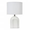 Creative Co-op Carved Arch Stoneware Table Lamp With Linen Drum Shade White 