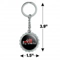 Semi Tractor Trailer Truck Trucker Keychain Chrome Plated Metal Pop Cap Bottle Opener