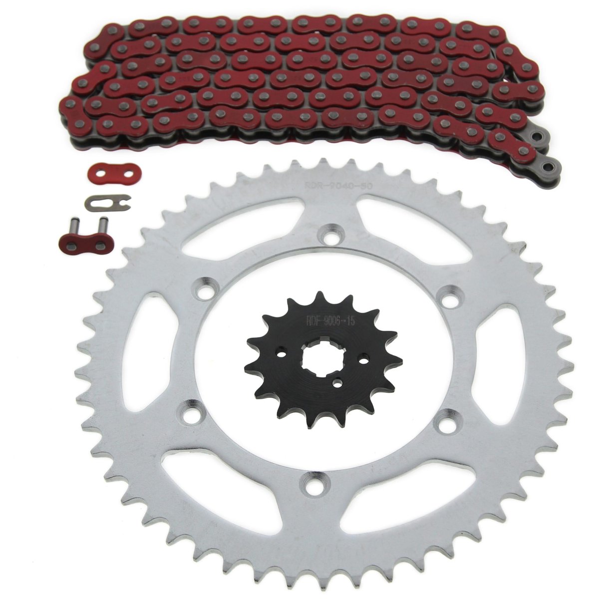 Kawasaki Kx250 Red Chain And Sprocket Kit 15 50 116l For 1992 1993 Models Steel Front Rear Sprockets With Non O Ring