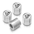 Dodge Demon In White On Shining Silver Cylinder-style Premium Anodized Aluminum Tire Valve Stem Caps Set Of 4 
