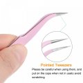 Uxcell Non-magnetic Curved Tip Tweezer Anti-static Stainless Steel Precision Multifunctional Pink Silver Tone With Flower Print