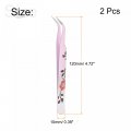 Uxcell Non-magnetic Curved Tip Tweezer Anti-static Stainless Steel Precision Multifunctional Pink Silver Tone With Flower Print