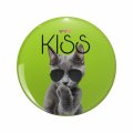 Kiss Double Sided Stainless Steel Keychain With 3d Resin Design Round Dog Pet Lover Gift For Keys Backpack And Luggage 1 25 In 