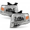Oled Tube Drl Halogen Headlights Headlamps For 2007-2014 Ford Expedition Chrome Housing Clear Lens Left Right Side Pair Set 