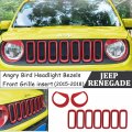 Front Grille Inserts And Angry Bird Style Headlight Covers For Jeep Renegade 2015 2018 Red Abs Plastic Clip In Trim Bezels