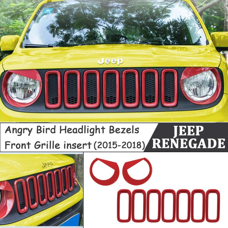 Front Grille Inserts And Angry Bird Style Headlight Covers For Jeep Renegade 2015 2018 Red Abs Plastic Clip In Trim Bezels