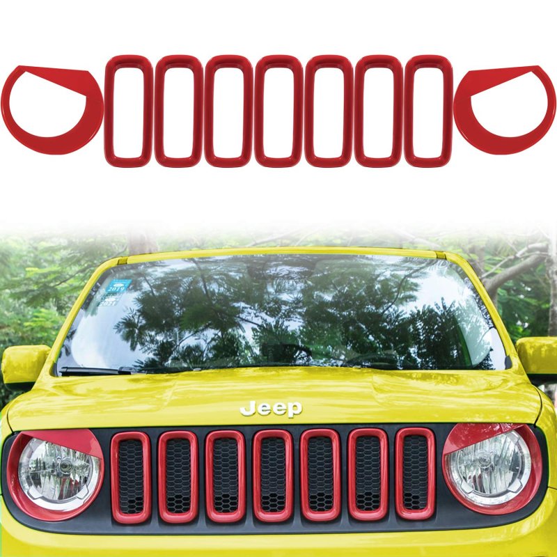 Front Grille Inserts And Angry Bird Style Headlight Covers For Jeep Renegade 2015 2018 Red Abs Plastic Clip In Trim Bezels