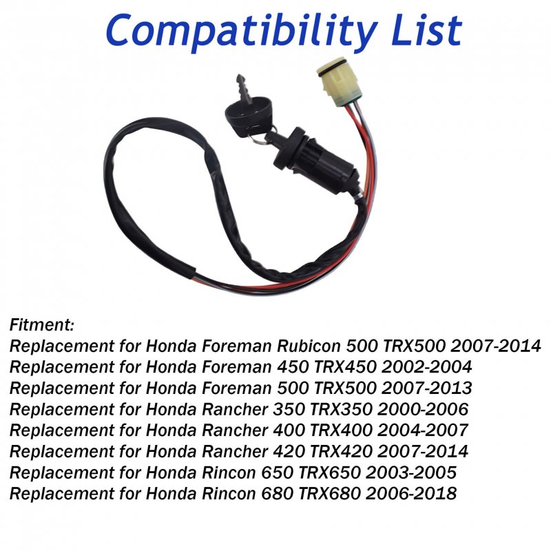 Ignition Switch Key Replacement For Honda Rancher 350 400 420 Foreman 450 500 Rincon 650 680 Part Number 35100-hn5-670