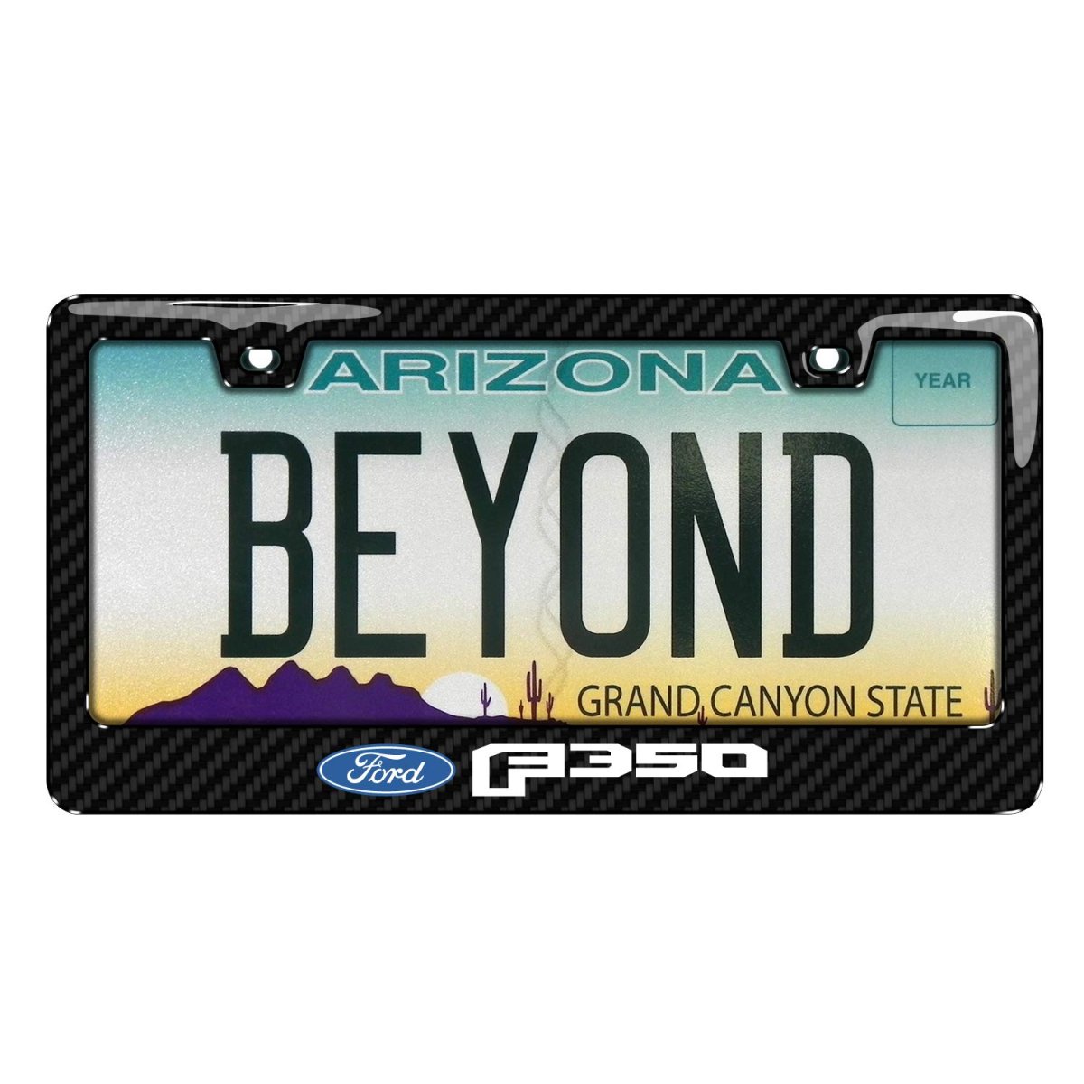 Ford F-350 License Plate Frame Black Real 3k Carbon Fiber Finish Abs Plastic 12 In X 6 Universal Fit For Car Suv Truck