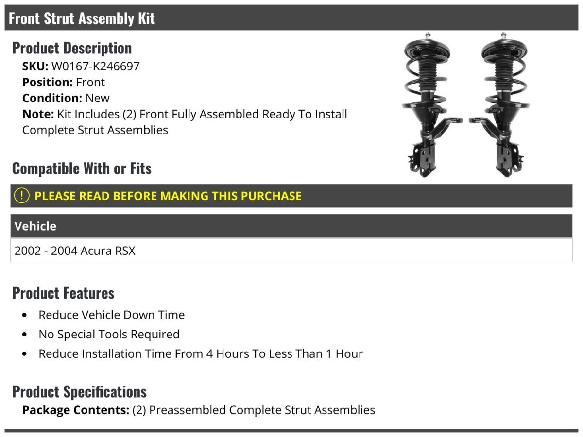 Front Strut And Coil Spring Assembly Set Of 2 Compatible With 2002-2004 Acura Rsx