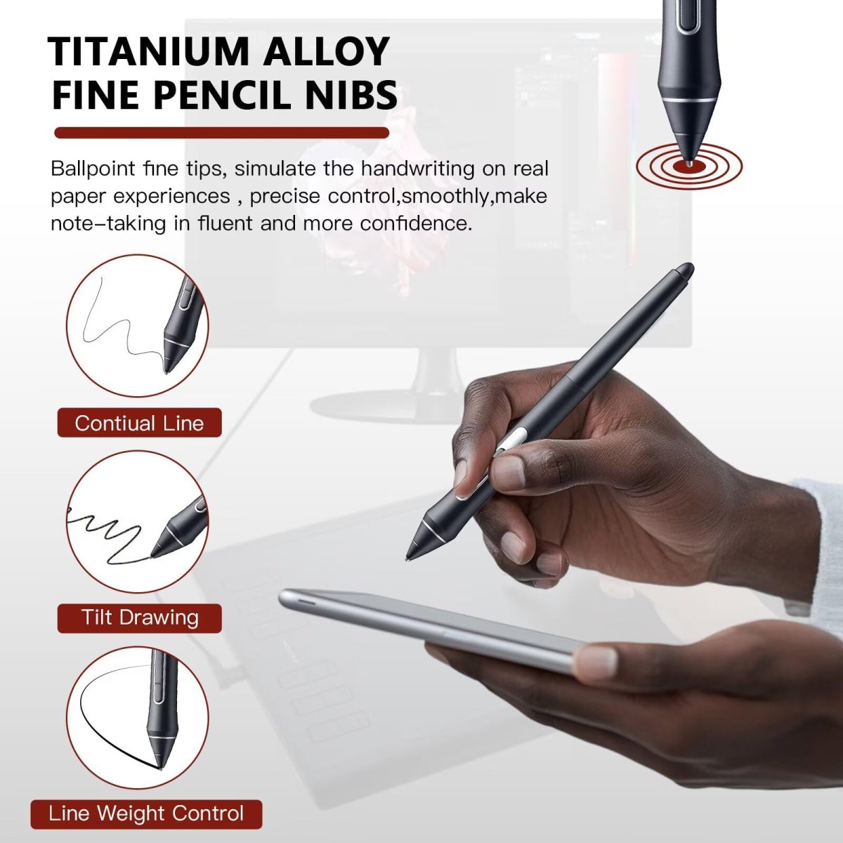 2pcs Titanium Alloy Fine Pencil Nibs For Wacom Cintiq 16 Dtk-1660 Dtk-1661
