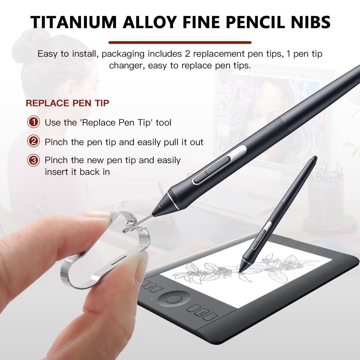 2pcs Titanium Alloy Fine Pencil Nibs For Wacom Cintiq 16 Dtk-1660 Dtk-1661