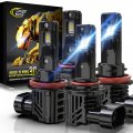Cougar Motor 9005 H11 Led Fog Light Hb3 H8 H9 Bulb 44000lm Combo 2 Sets Wireless 6500k Slim Cool White Compact Design 