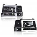 Headlights For 1992-1996 Ford F150 250 350 Bronco Clear Lens Black Housing Reflector 