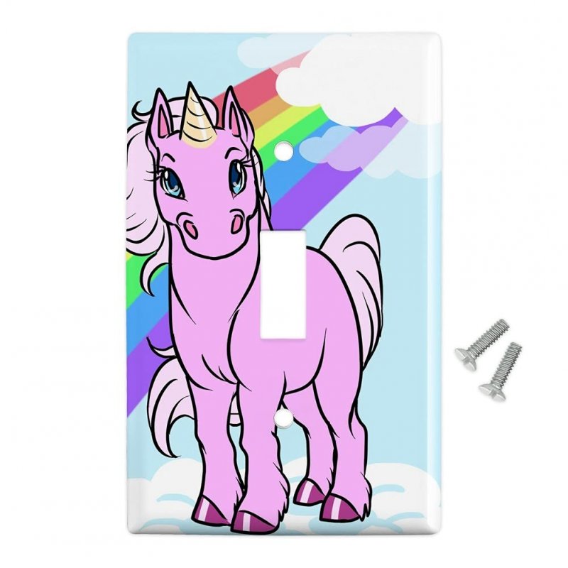 Pink Unicorn Floating On Cloud Rainbow Plastic Wall Decor Toggle Light Switch Plate Cover