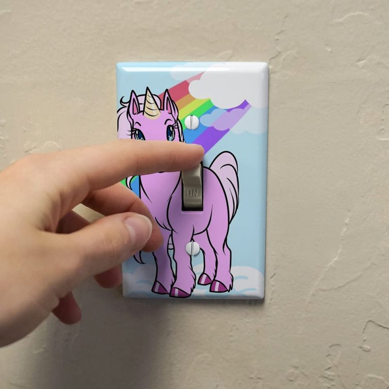 Pink Unicorn Floating On Cloud Rainbow Plastic Wall Decor Toggle Light Switch Plate Cover