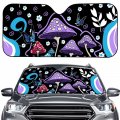 Belidome Hippie Mushroom Car Windshield Sun Shade 70s Groovy Flower Butterfly Purple Trippy Auto Visor Sunshade Front Window