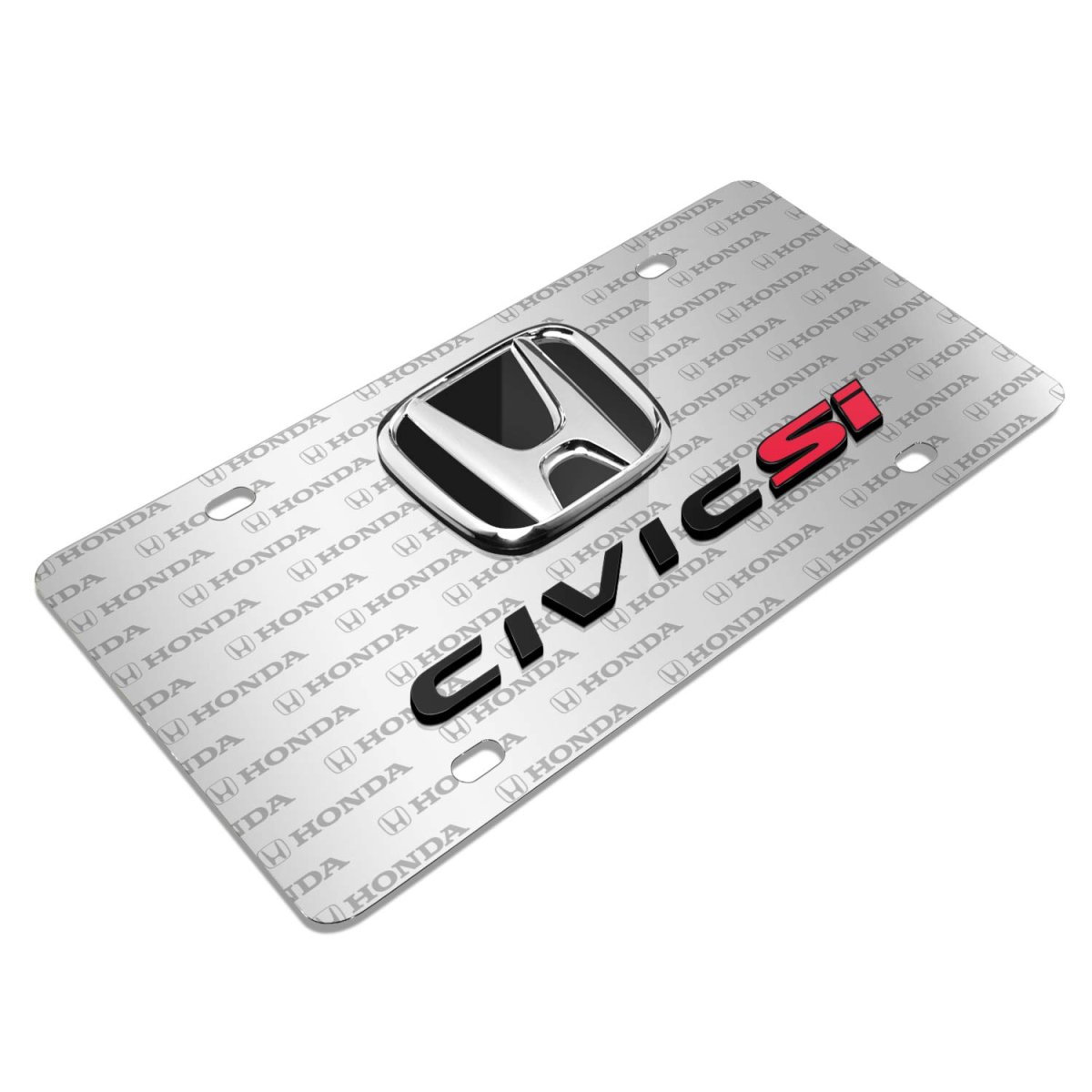 Honda Civic Si 3d Dual Logo On Pattern Brushed Aluminum License Plate For Decorative