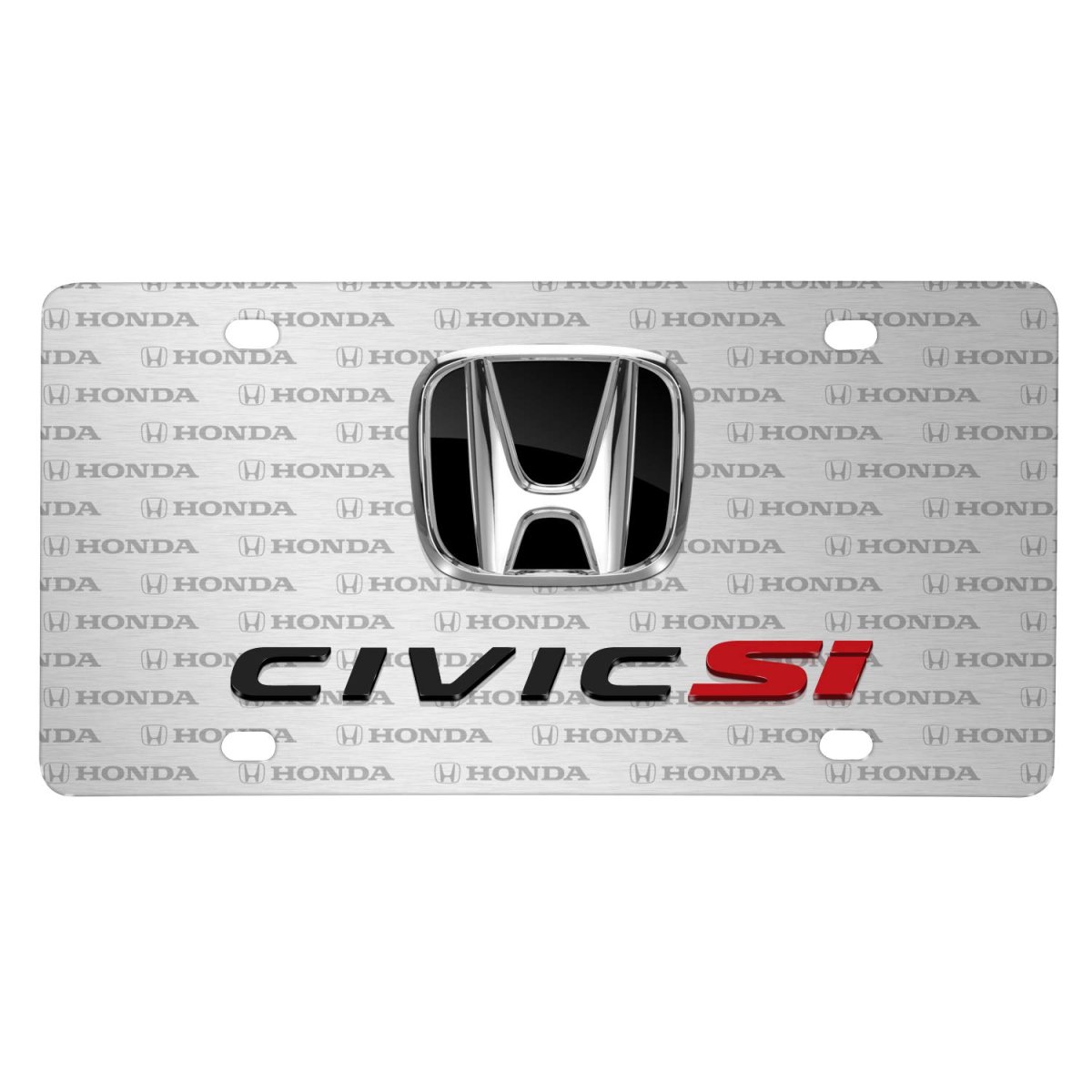 Honda Civic Si 3d Dual Logo On Pattern Brushed Aluminum License Plate For Decorative