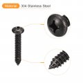 Uxcell 12 X 1-1 2 Phillips Pan Head Self-tapping Screw 25pcs 304 Stainless Steel Round Wood Full Thread Black