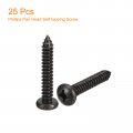 Uxcell 12 X 1-1 2 Phillips Pan Head Self-tapping Screw 25pcs 304 Stainless Steel Round Wood Full Thread Black