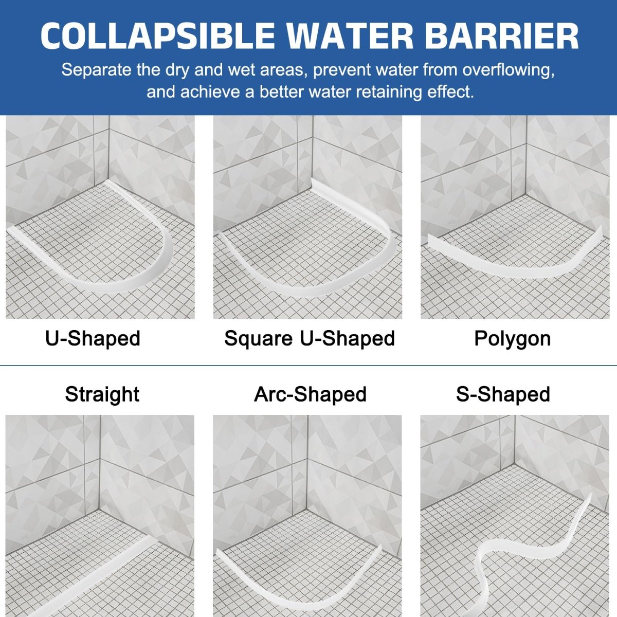 Flexible Shower Water Barrier 98 Tpe Edge Stopper Blocker Splash Guard For Bathtub Sink Washing Machine Dry And Wet Separation