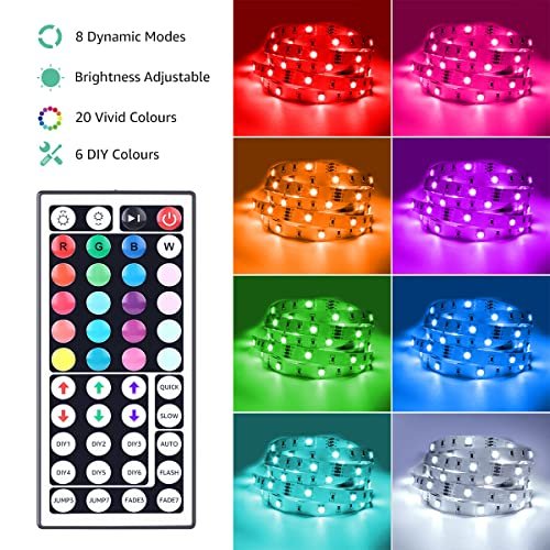 Lighting Ever Led Strip Lights 32 8ft Rgb With 44 Keys Ir Remote And 12v Power Supply Flexible Color Changing 5050 300 Leds