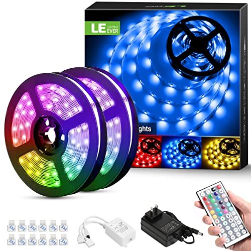 Lighting Ever Led Strip Lights 32 8ft Rgb With 44 Keys Ir Remote And 12v Power Supply Flexible Color Changing 5050 300 Leds