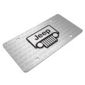 Jeep Grill 3d Logo Brushed Aluminum License Plate Official Licensed Black Pattern Universal Fit For Car Suv Truck 12 In X 6