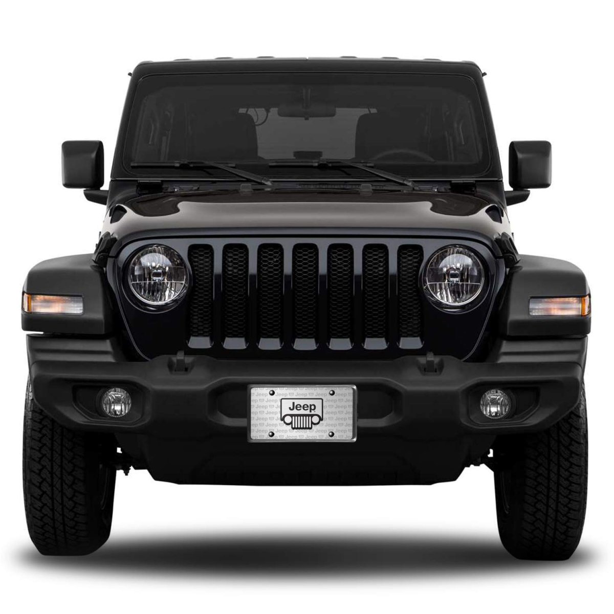 Jeep Grill 3d Logo Brushed Aluminum License Plate Official Licensed Black Pattern Universal Fit For Car Suv Truck 12 In X 6