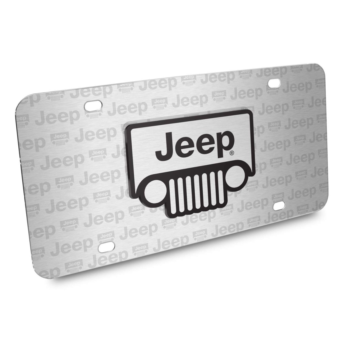 Jeep Grill 3d Logo Brushed Aluminum License Plate Official Licensed Black Pattern Universal Fit For Car Suv Truck 12 In X 6