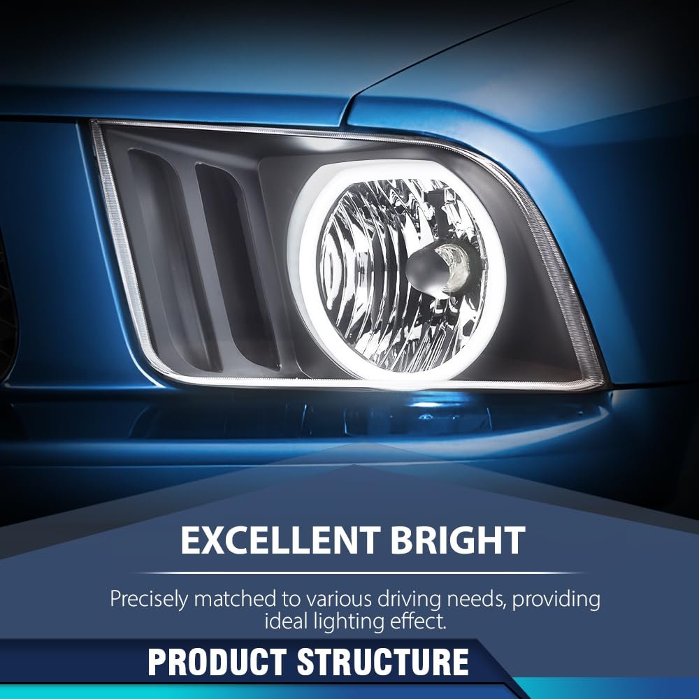 Led Headlights Assembly For 2005 2006 2007 2008 2009 Ford Mustang Headlamp Driver Passenger Side Clear Lens Black Housing
