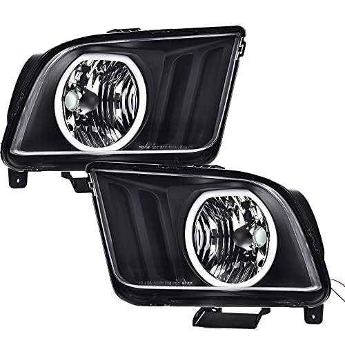 Led Headlights Assembly For 2005 2006 2007 2008 2009 Ford Mustang Headlamp Driver Passenger Side Clear Lens Black Housing