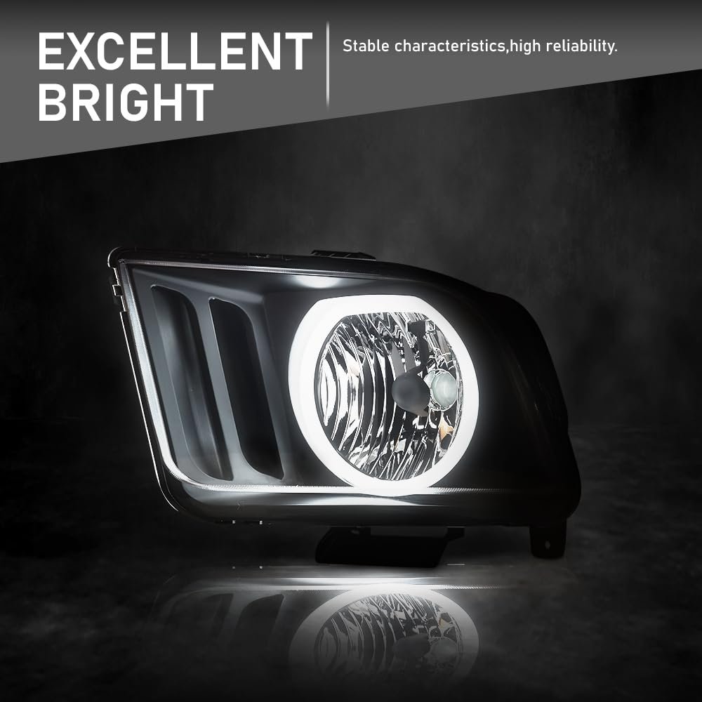 Led Headlights Assembly For 2005 2006 2007 2008 2009 Ford Mustang Headlamp Driver Passenger Side Clear Lens Black Housing