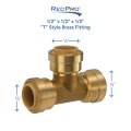 1 2 In Push To Connect Brass Tee Fitting Lead Free Rp-98015 Plumbing Connector For Potable Water