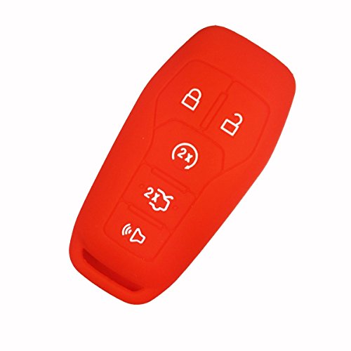 Coolbestda Silicone Key Skin Remote Fob Case Cover Bag Shell for Ford F-150 Lincoln Fusion MKZ Mustang MKC Smart 5 Buttons Key Red 