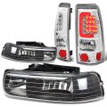 Compatible With Chevy Silverado Gmt800 2pc Pair Of Black Housing Headlight Chrome Clear Lens 3d Led Tail Light