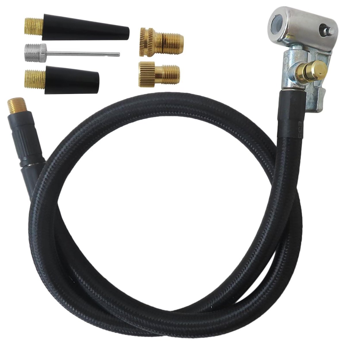 Tire Inflator Hose Adapter With Rotating End 21 In Inflation Self Locking Air Chuck Valve And Ball Needle For Portable